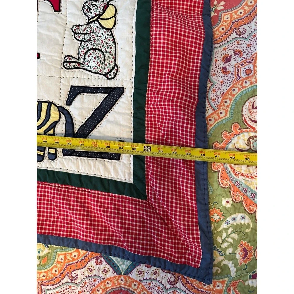 Handmade Embroidered ABC Baby Quilt 40x50 Crib Blanket Nursery Wall Hanging Vint